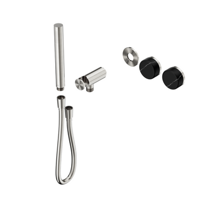 Robinet de douche encastré – Sorrento – Marquina Black – Douche à main – Sans plaque arrière – Nickel brossé