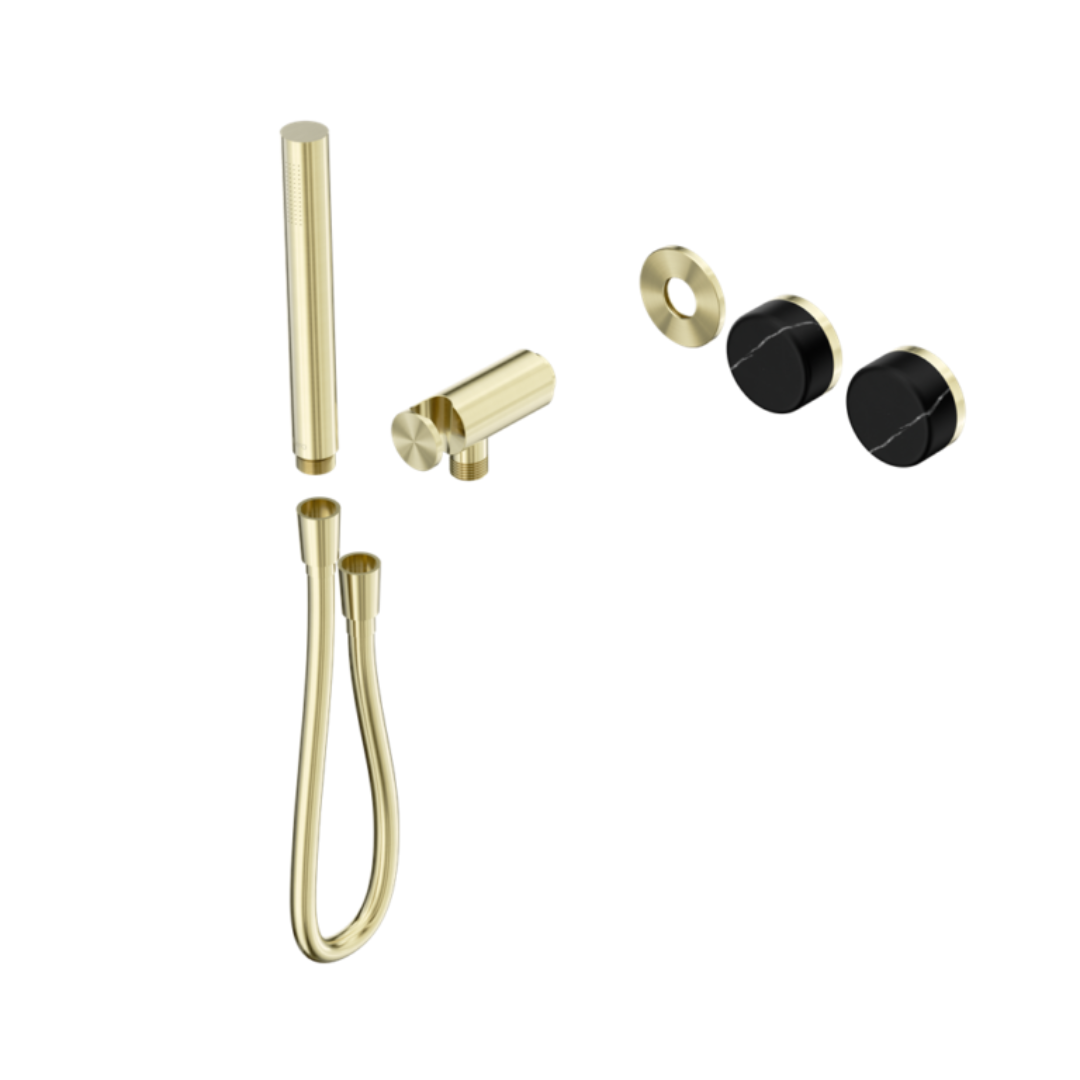 Robinet de douche encastré – Sorrento – Marquina Black – Douche à main – Sans plaque arrière – Or brossé