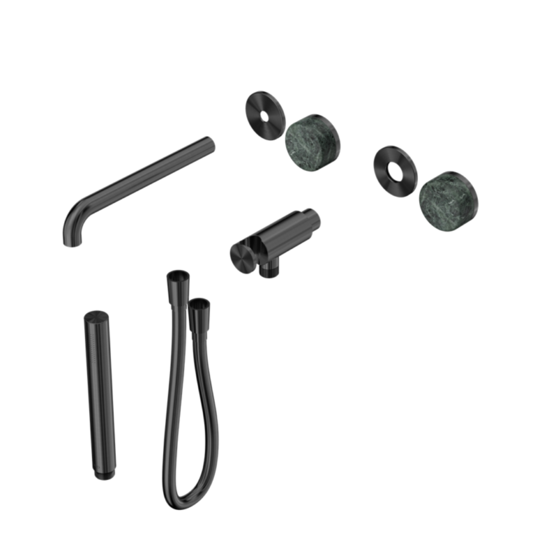 Robinet de bain encastré Sorrento - Verde alpi - Douche à main et sortie - Sans plaque arrière - Gun metal grey