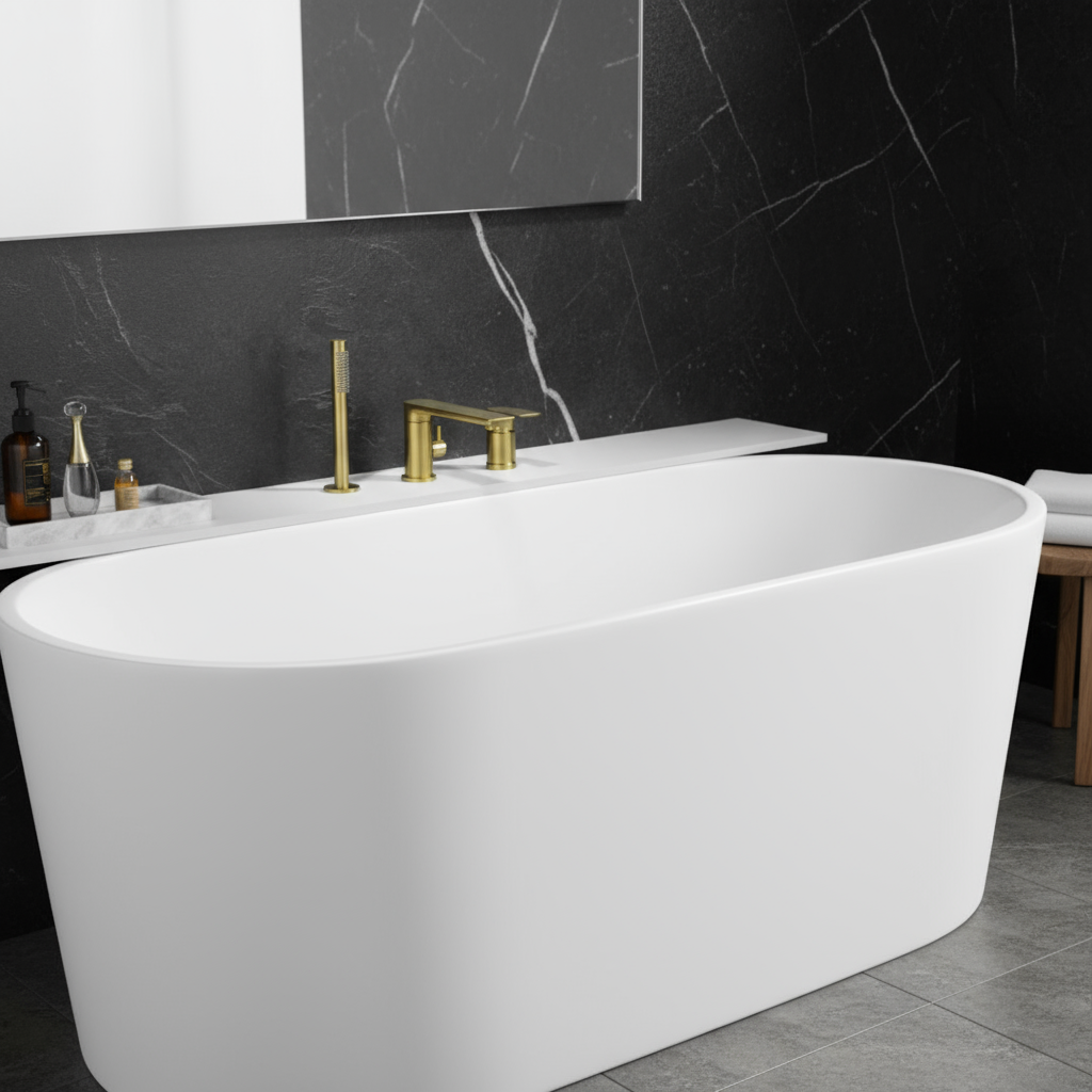 Robinet de baignoire indépendant Lisandro – Sortie d'eau en cascade – Nickel brossé