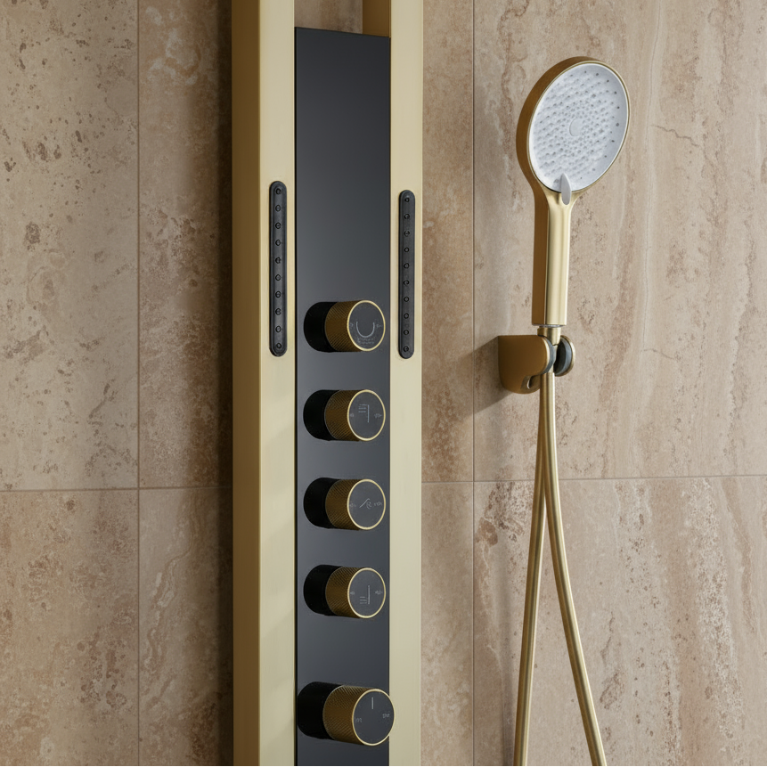 Panneau de douche thermostatique Marcelo – Affichage numérique - Or brossé