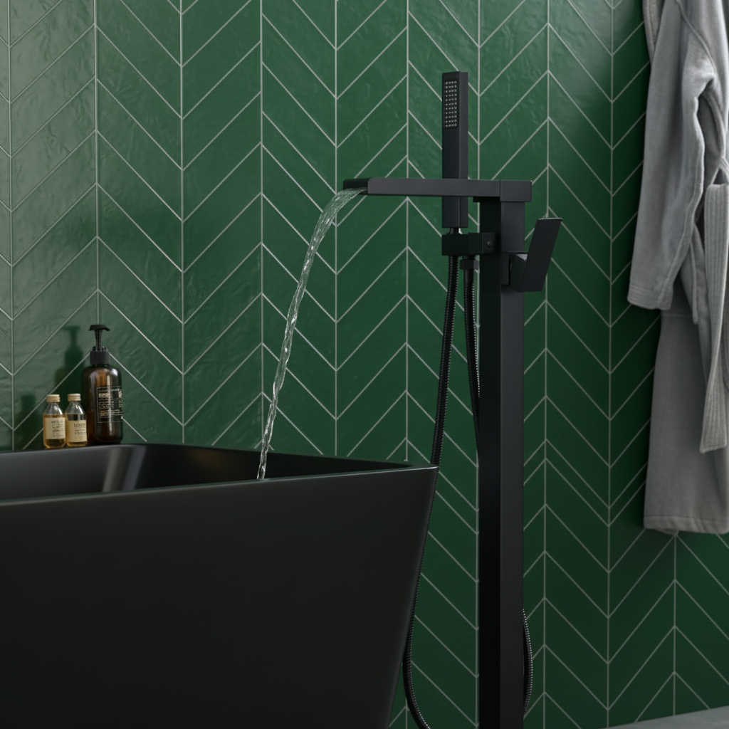 Robinet de baignoire indépendant Lisandro – Sortie d'eau en cascade – Noir mat