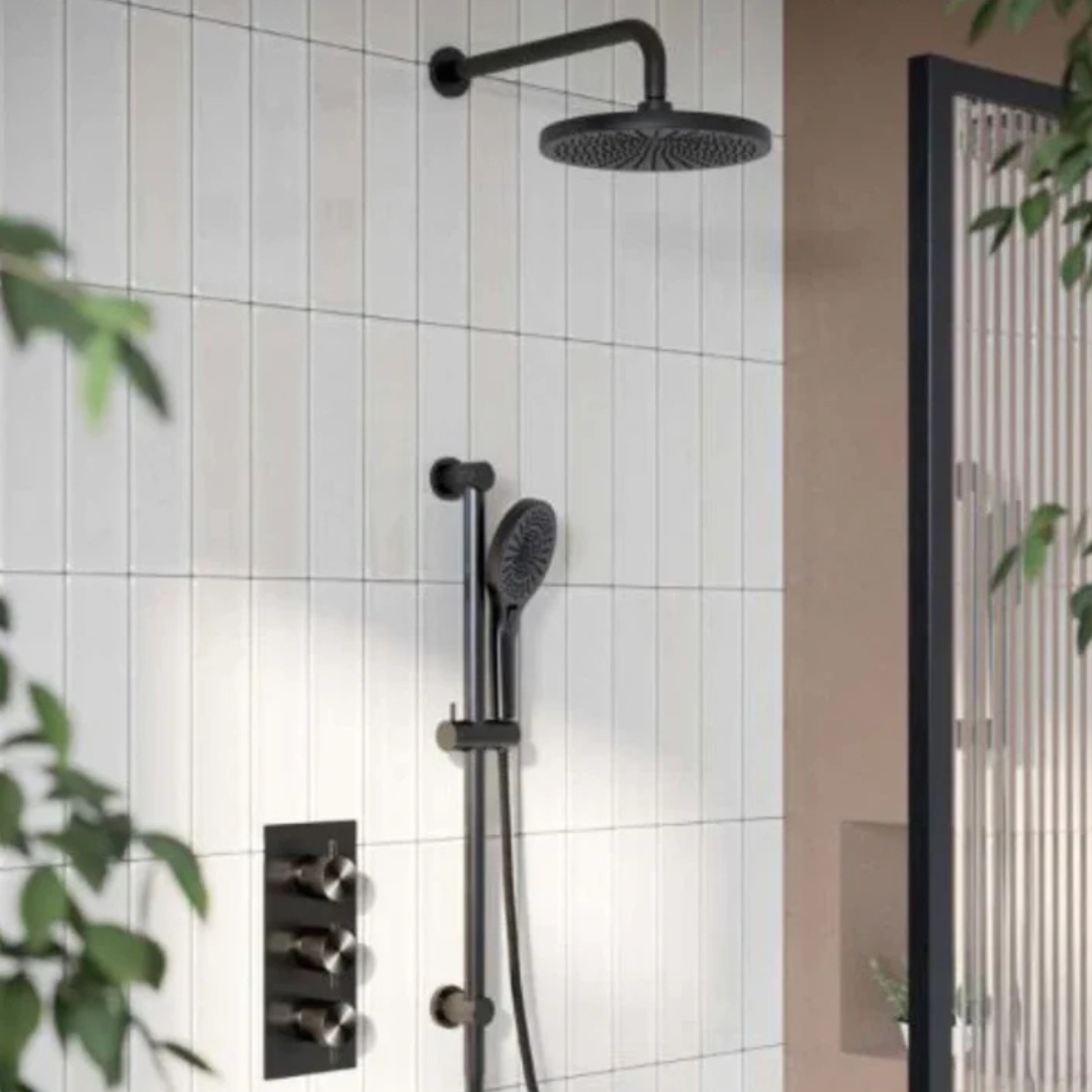 Ensemble de douche à effet pluie encastré thermostatique Valencia - Douche à air II - Graphite