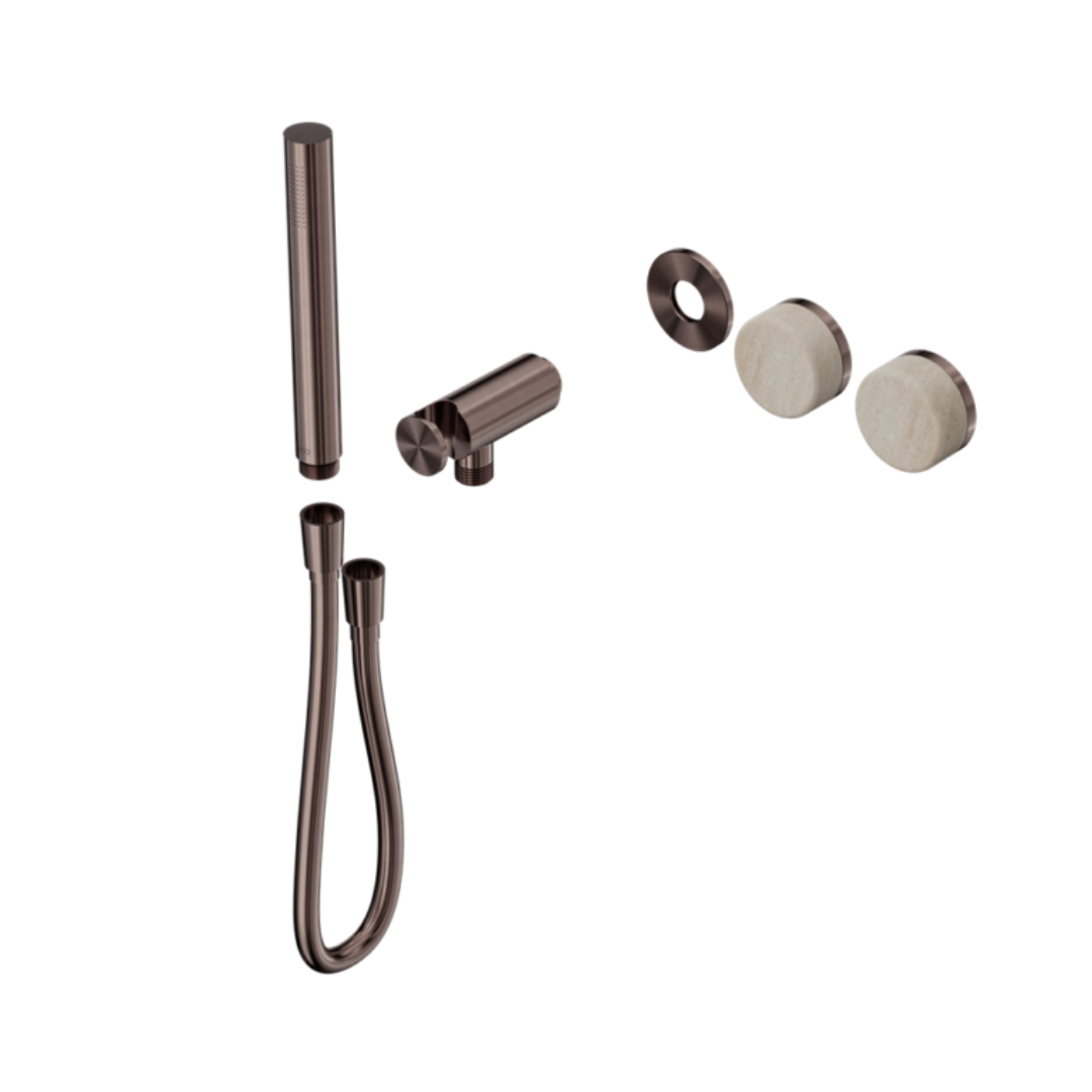 Robinet de douche encastré – Sorrento – Travertin de Rome – Douche à main – Sans plaque arrière – Bronze brossé