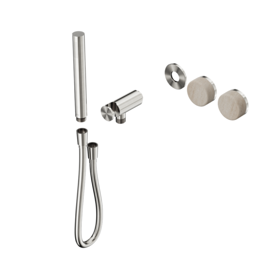 Robinet de douche encastré – Sorrento – Travertin de Rome – Douche à main – Sans plaque arrière – Nickel brossé