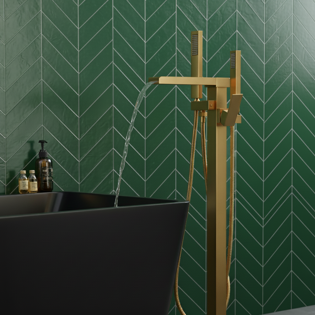 Robinet de bain indépendant Lisandro – Sortie d'eau en cascade – Or brossé