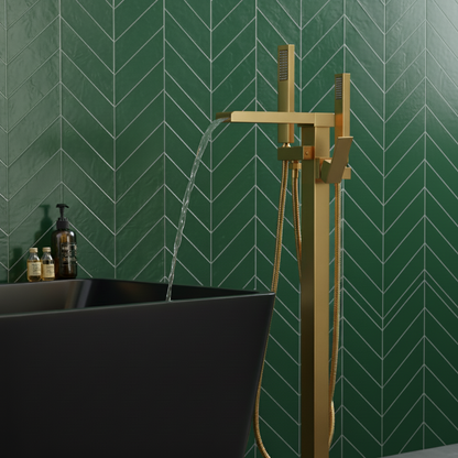 Robinet de bain indépendant Lisandro – Sortie d'eau en cascade – Or brossé