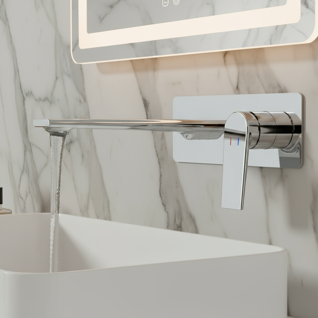 Robinet de baignoire indépendant Lisandro – Sortie d'eau en cascade – Nickel brossé