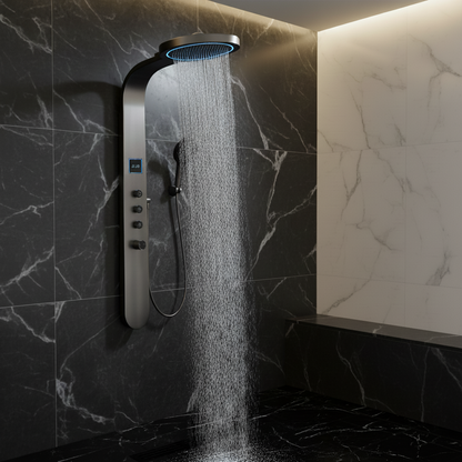 Robinet de baignoire indépendant Lisandro – Sortie d'eau en cascade – Nickel brossé