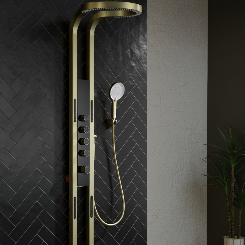 Panneau de douche thermostatique Marcelo – Affichage numérique - Or brossé