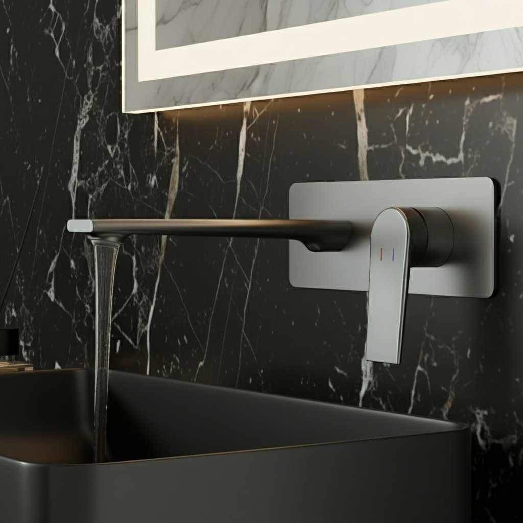 Robinet de baignoire indépendant Lisandro – Sortie d'eau en cascade – Nickel brossé