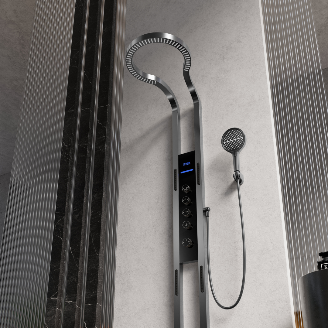Panneau de douche thermostatique Marcelo – Affichage numérique - Gris gunmetal