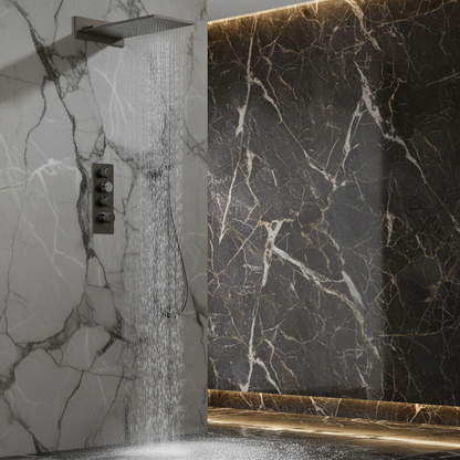 Ensemble de douche à effet pluie encastré thermostatique Isabella - Cascade - Gris gunmetal