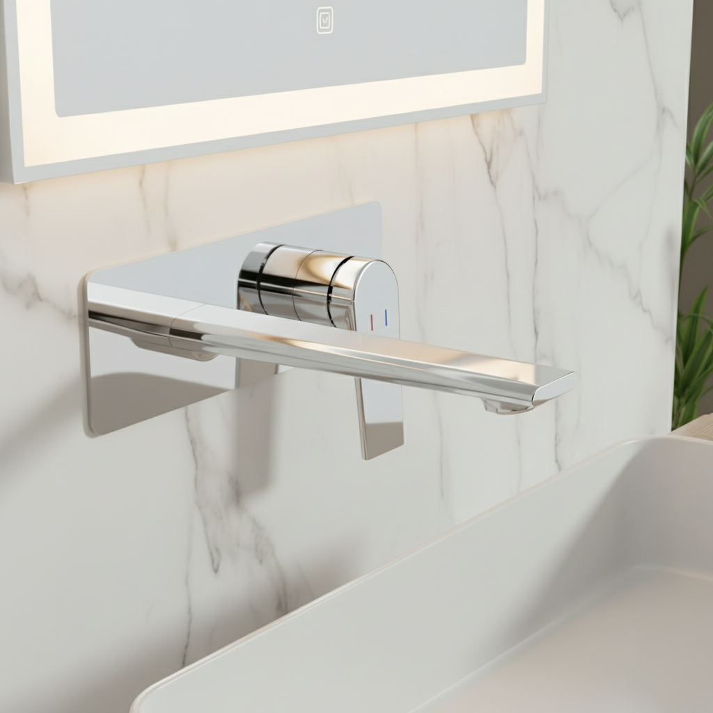 Robinet de baignoire indépendant Lisandro – Sortie d'eau en cascade – Nickel brossé