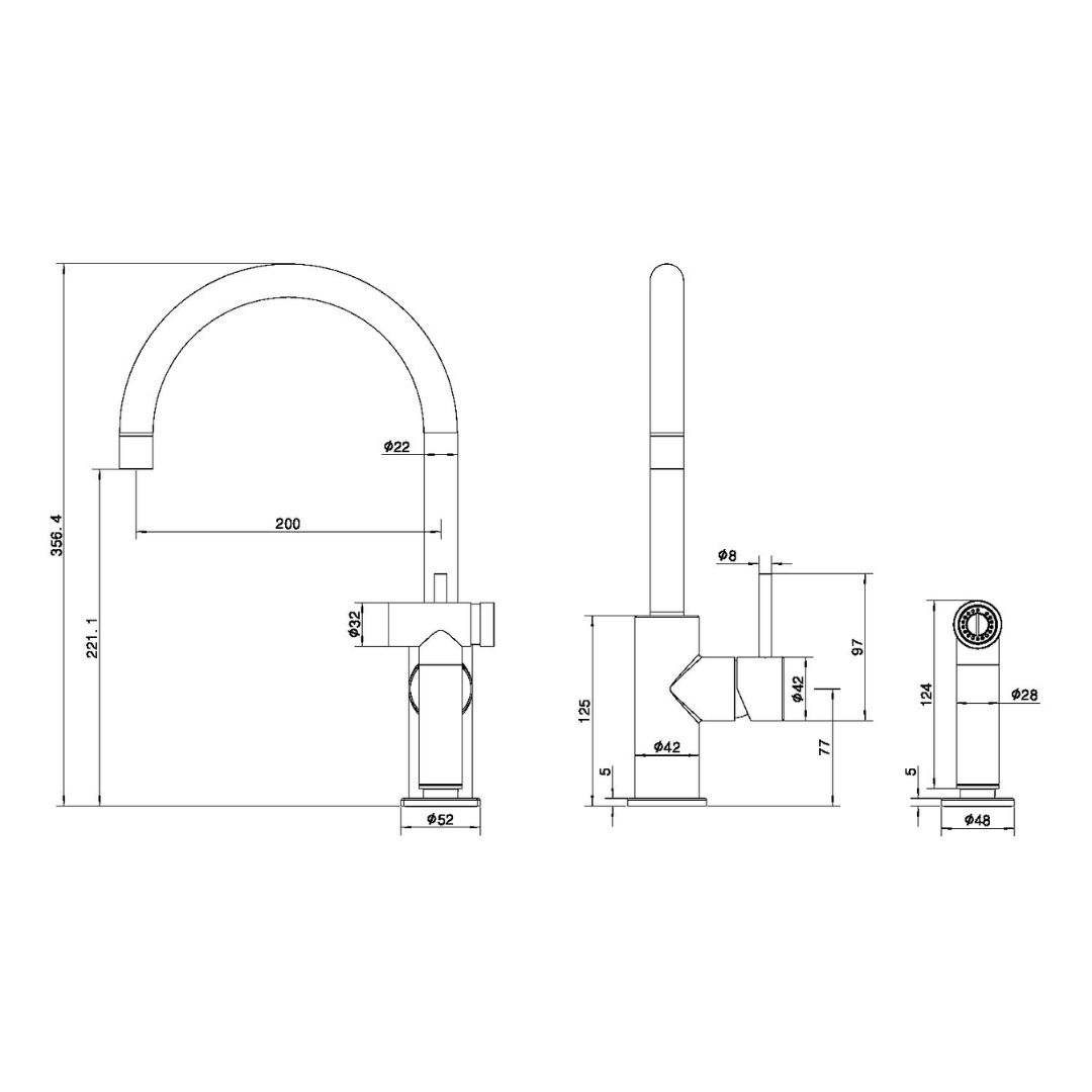 Robinet de cuisine Capri – Avec douchette - Graphite