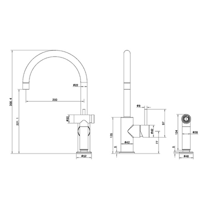 Robinet de cuisine Capri – Avec douchette - Graphite