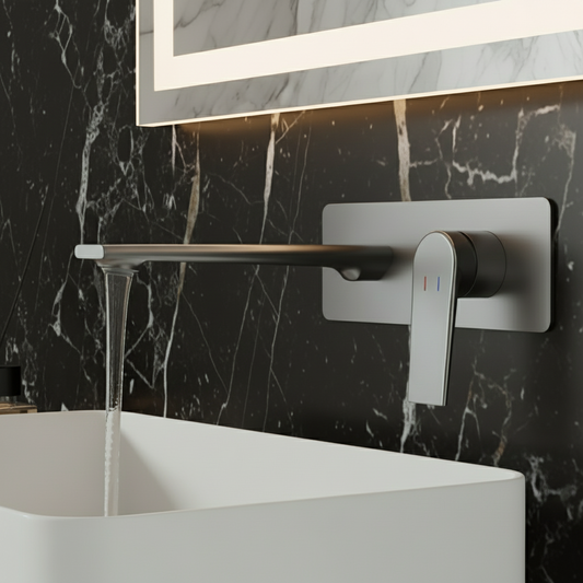 Robinet de baignoire indépendant Lisandro – Sortie d'eau en cascade – Nickel brossé