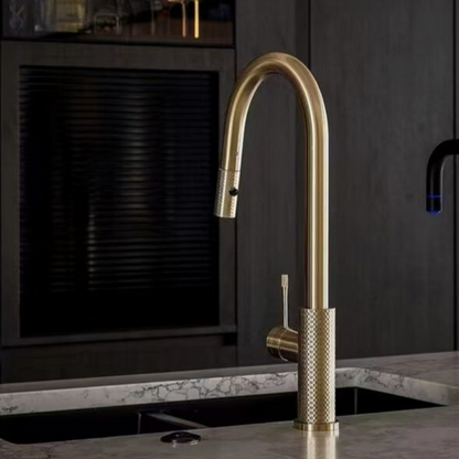 Robinet de cuisine Valencia – Rétractable avec fonction spray – Or brossé