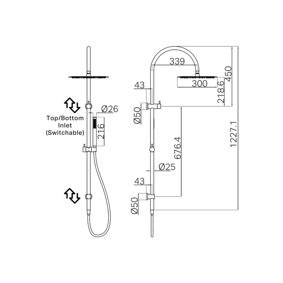 Buitendoucheset Capri – Avec robinet mélangeur – Douche pluie & Douche à main - Bronze brossé