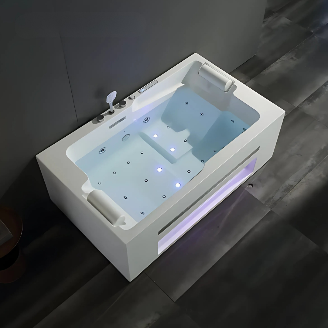 Opbouw Massagebad – Milan – Glans Blanc – Haut-parleurs Bluetooth - 180x107x60 cm