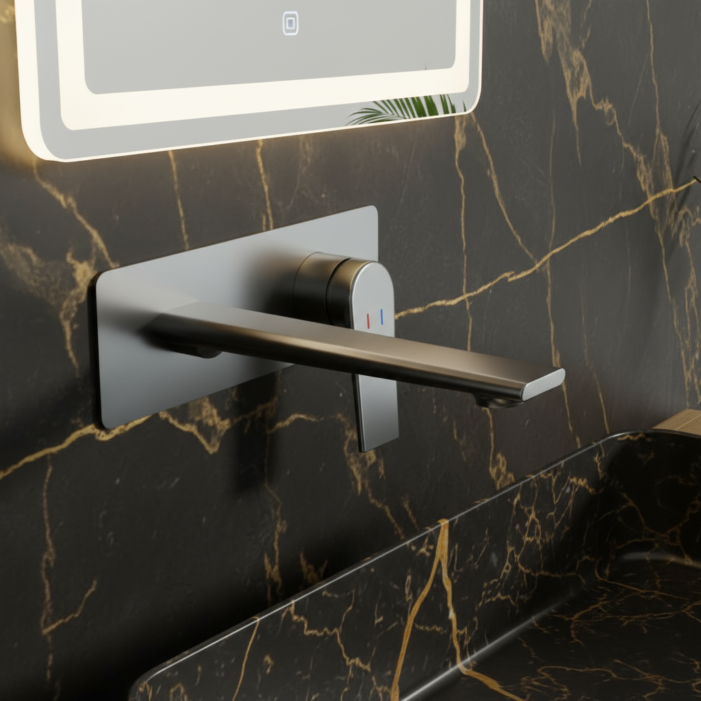 Robinet de baignoire indépendant Lisandro – Sortie d'eau en cascade – Nickel brossé