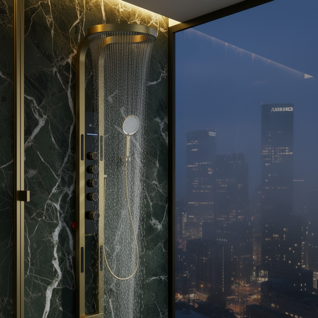 Panneau de douche thermostatique Marcelo – Affichage numérique - Or brossé