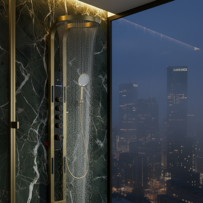 Panneau de douche thermostatique Marcelo – Affichage numérique - Or brossé