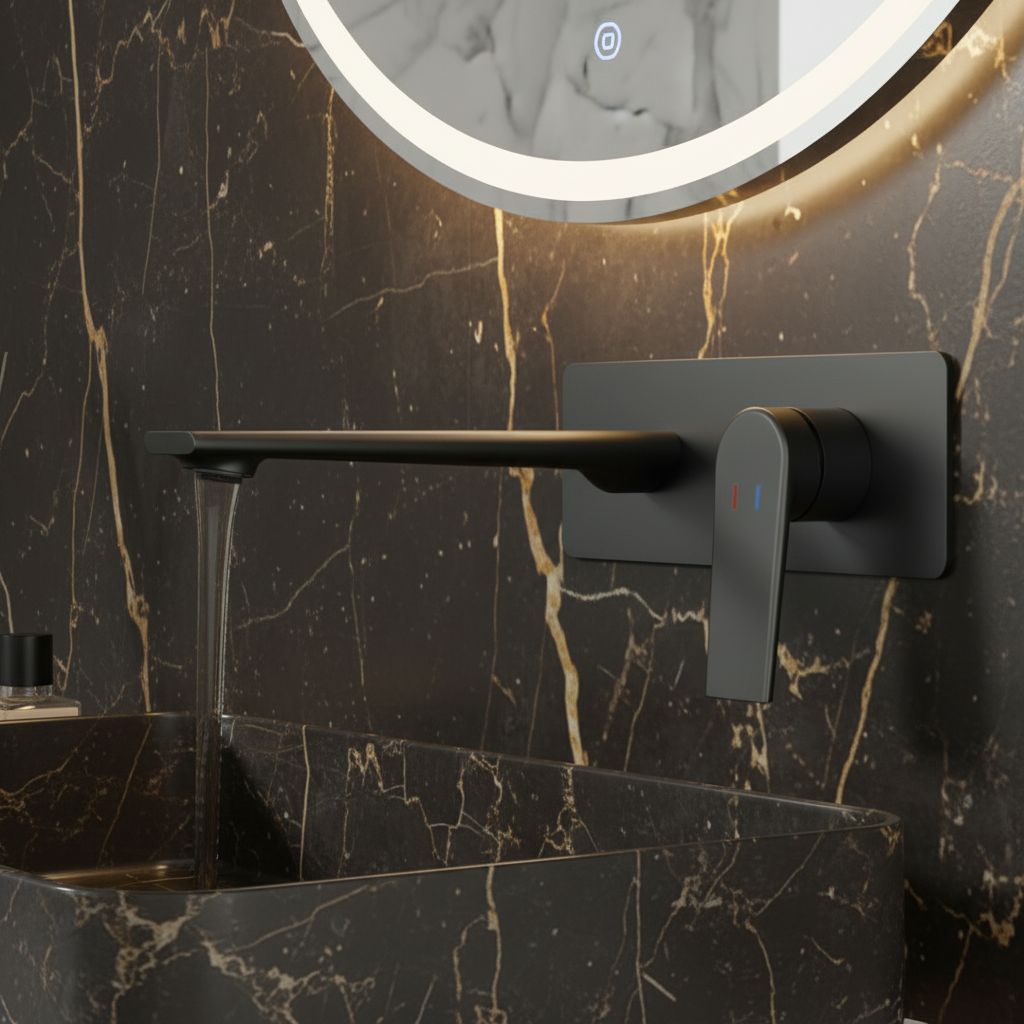 Robinet de baignoire indépendant Lisandro – Sortie d'eau en cascade – Nickel brossé