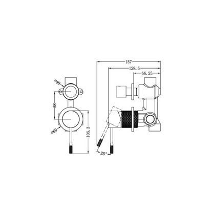 Robinet encastré avec diverteur – Valencia - 2 trous – Nickel brossé