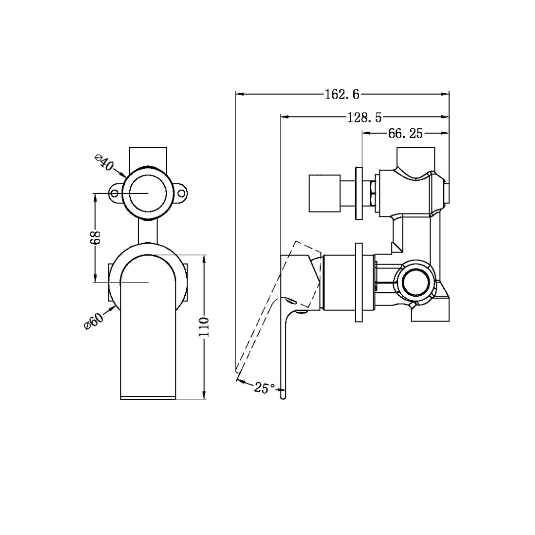Robinet encastré avec diverteur – Portofino - 2 trous - Gris métal gun