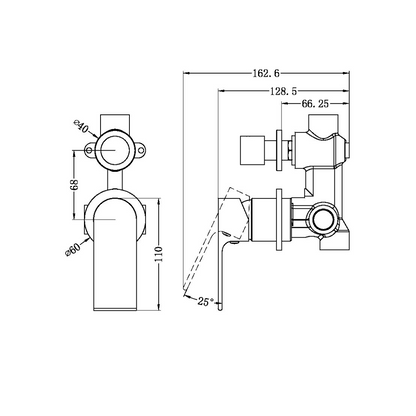 Robinet encastré avec diverteur – Portofino - 2 trous - Gris métal gun