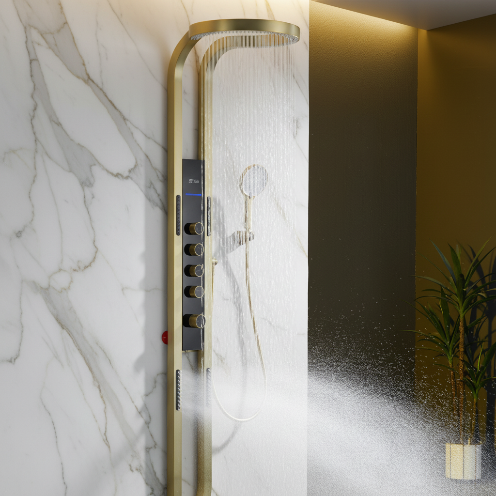 Panneau de douche thermostatique Marcelo – Affichage numérique - Or brossé