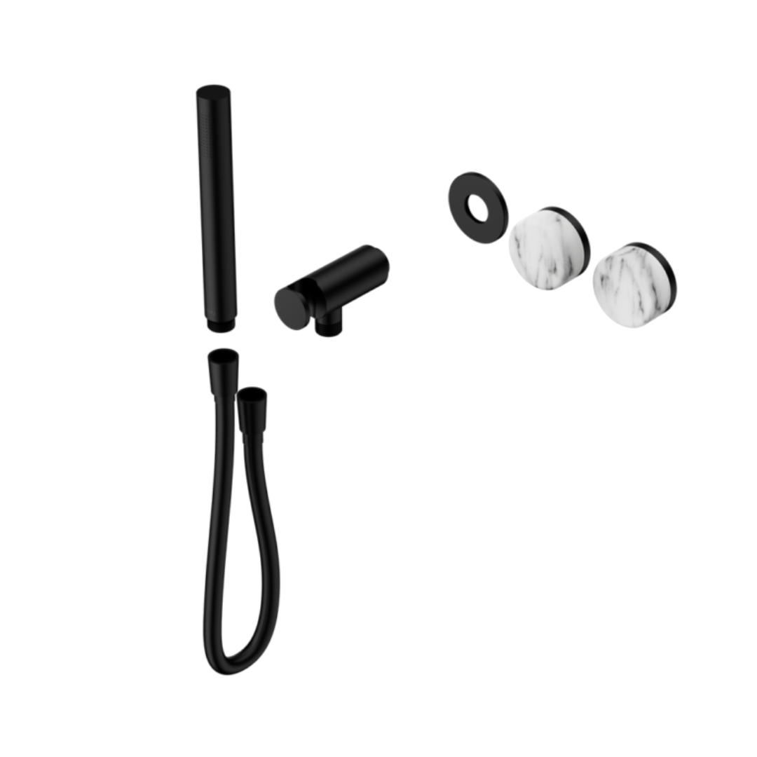 Robinet de douche encastré – Sorrento – Arabescato Corchia – Douche à main – Sans plaque arrière – Noir mat