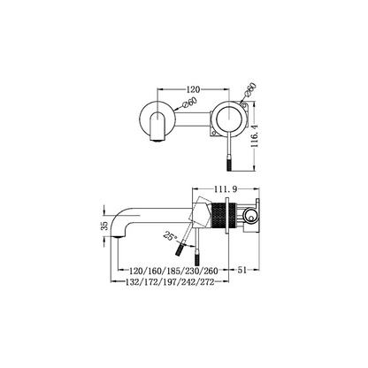 Robinet de lavabo encastré Valencia – Sans plaque arrière - Graphite