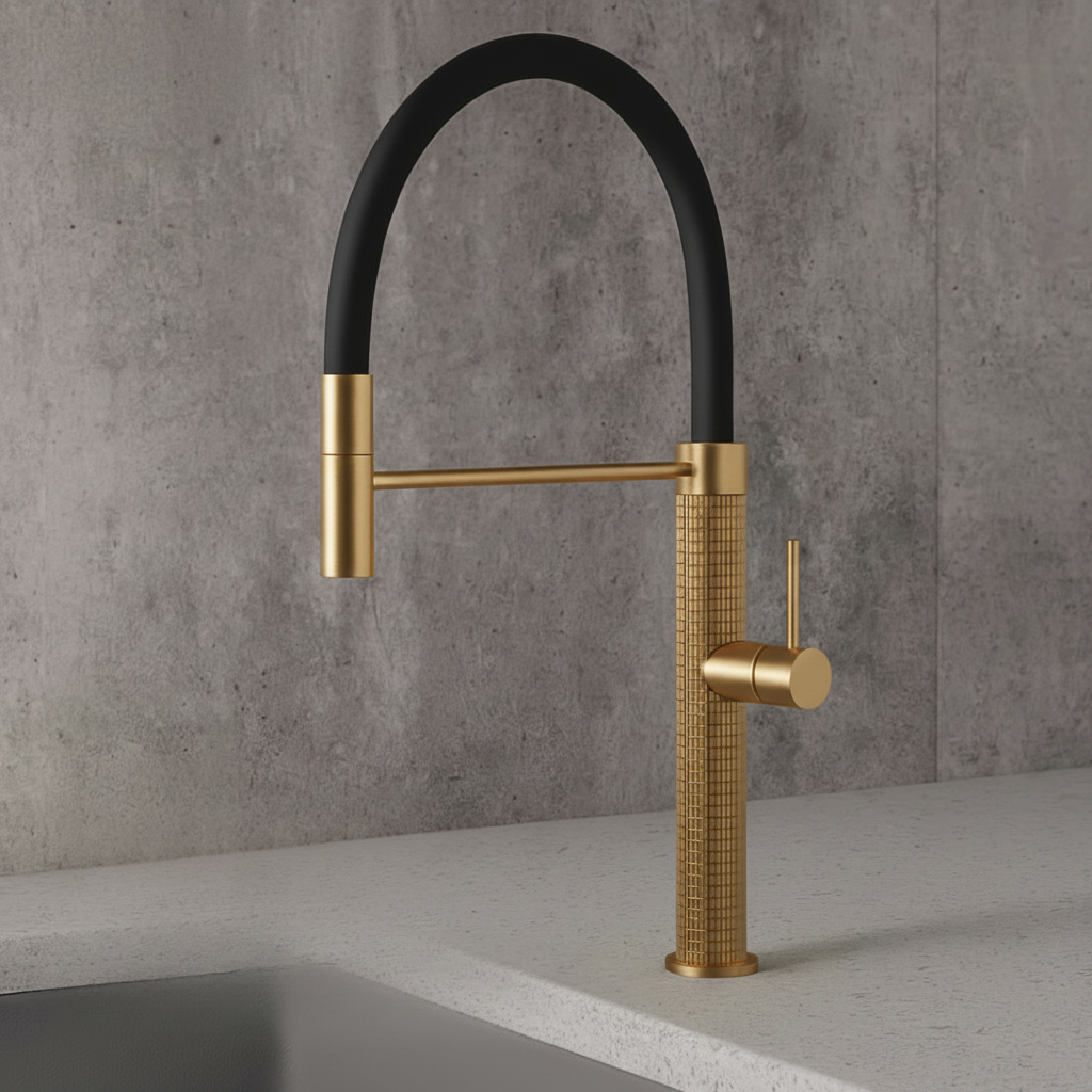 Robinet de cuisine semi-professionnel Angelica – Bec rétractable – Gris gunmetal