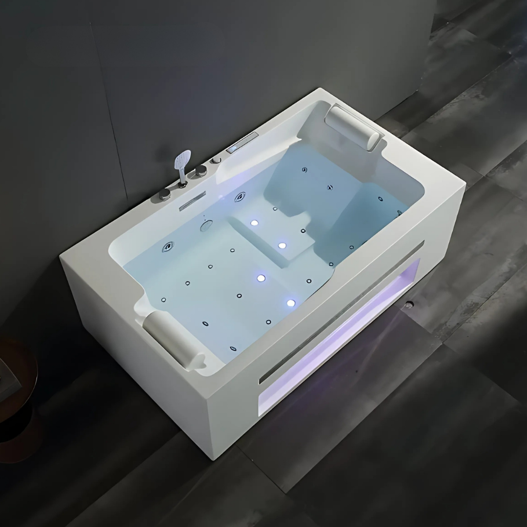 Opbouw Massagebad – Milan – Glans Blanc – Haut-parleurs Bluetooth - 180x107x60 cm