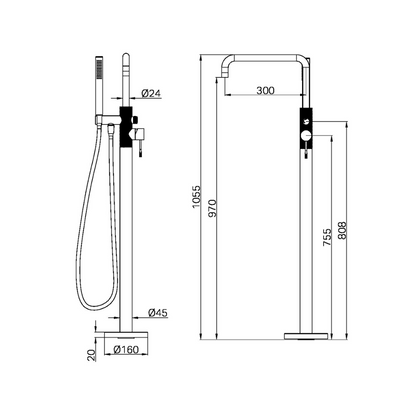 Robinet de baignoire indépendant Valencia - Douche à main - Or brossé