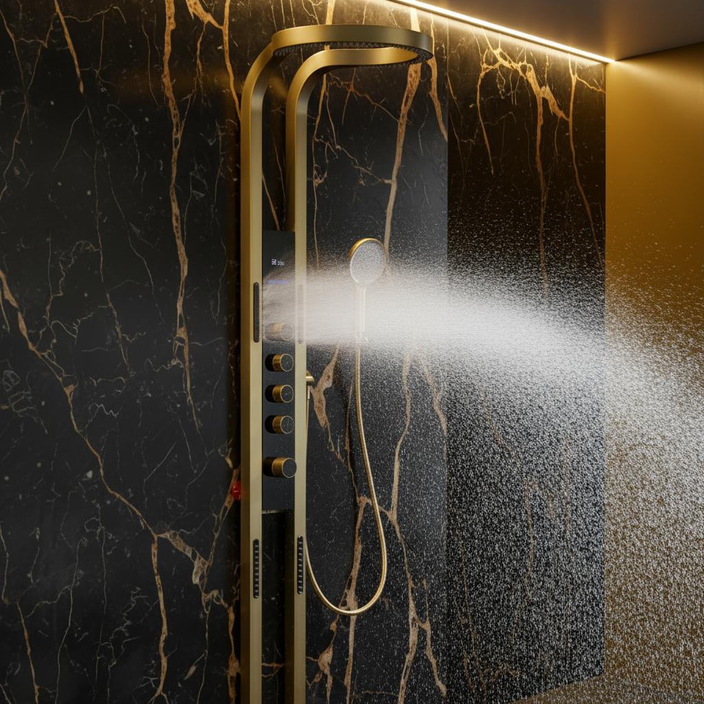 Panneau de douche thermostatique Marcelo – Affichage numérique - Or brossé