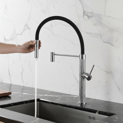 Robinet de cuisine semi-professionnel Angelica – Bec rétractable – Gris gunmetal