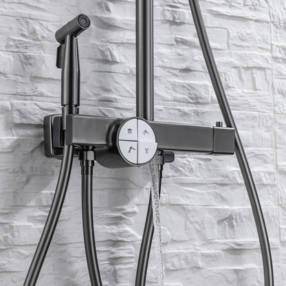 Ensemble de douche à effet pluie thermostatique - Angelo - Gris gunmetal
