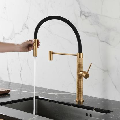 Robinet de cuisine semi-professionnel Angelica – Bec rétractable – Gris gunmetal