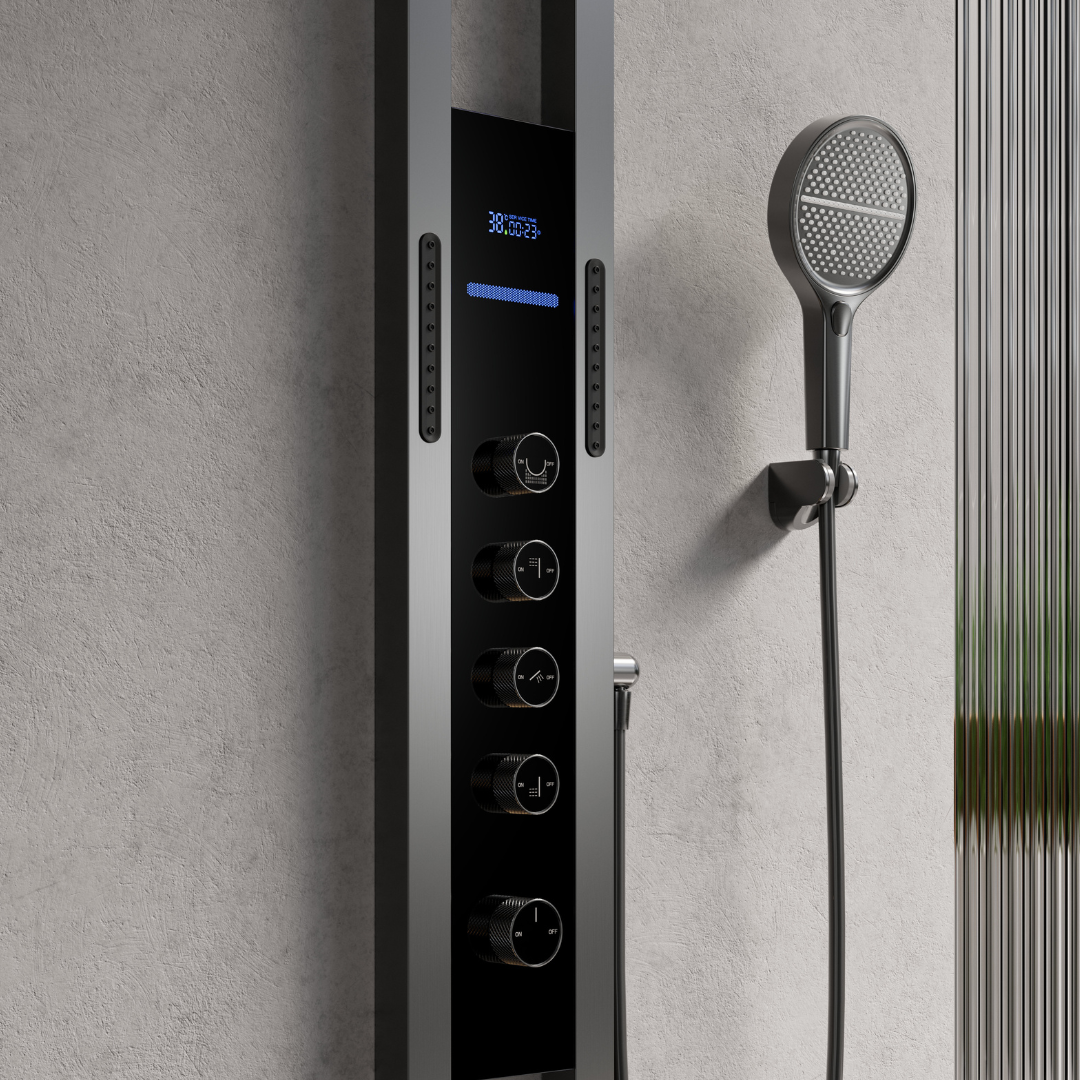 Panneau de douche thermostatique Marcelo – Affichage numérique - Gris gunmetal