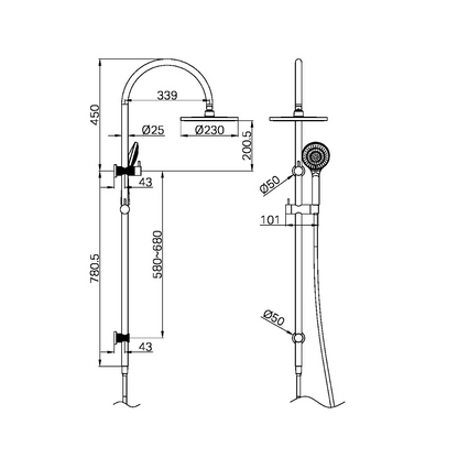Regendoucheset Valencia – Bronze brossé - Douche à air - Avec robinet mélangeur encastré