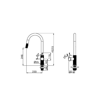 Robinet de cuisine Valencia – Rétractable avec fonction spray – Bronze brossé