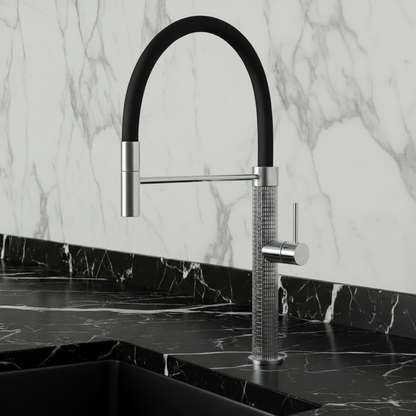 Robinet de cuisine semi-professionnel Angelica – Bec rétractable – Gris gunmetal