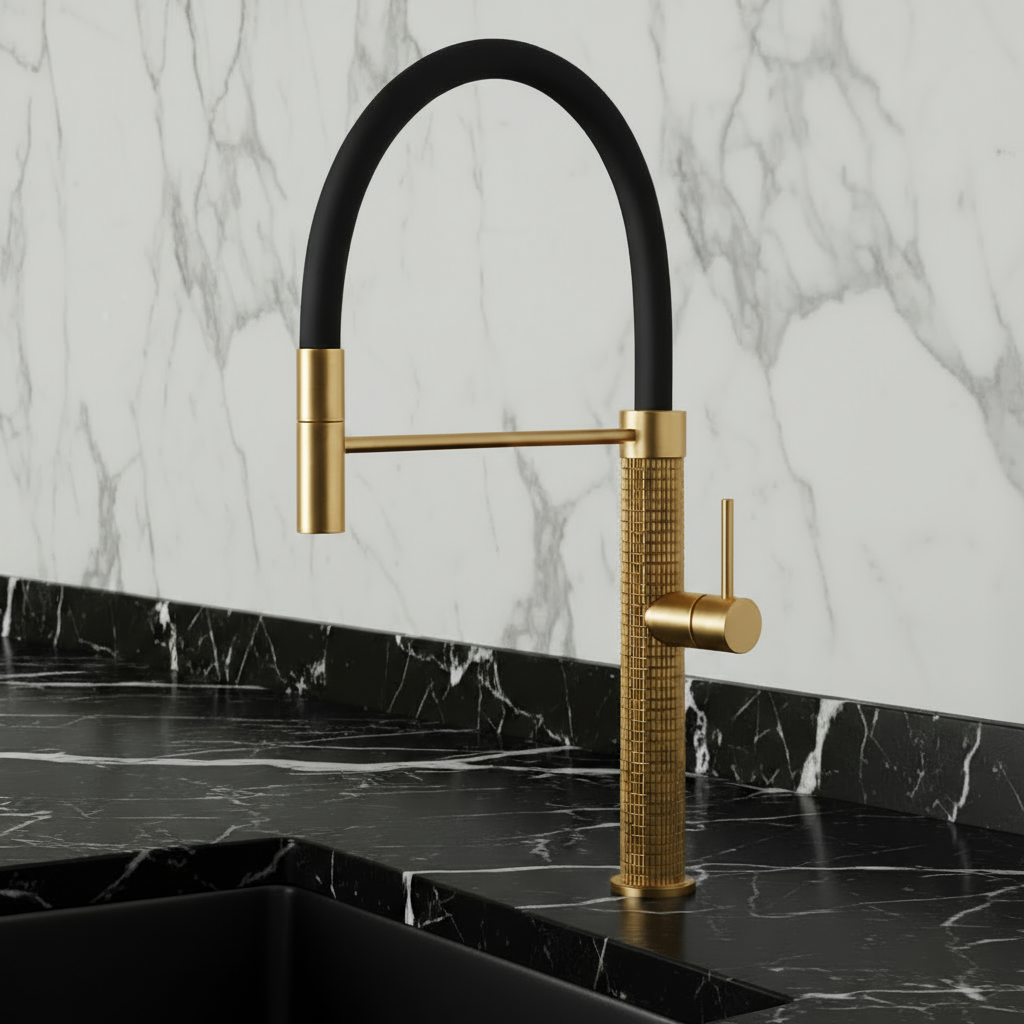 Robinet de cuisine semi-professionnel Angelica – Bec rétractable – Gris gunmetal