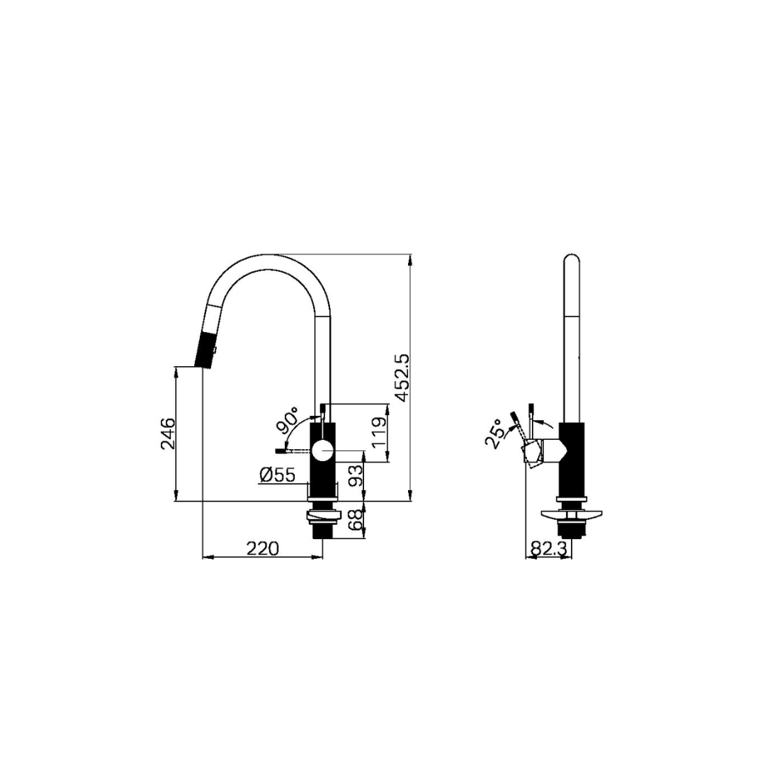 Robinet de cuisine Valencia – Rétractable avec fonction spray – Graphite