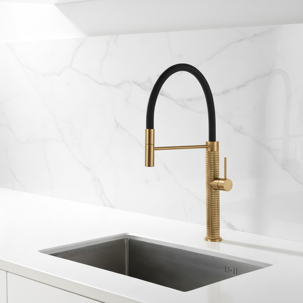 Robinet de cuisine semi-professionnel Angelica – Bec rétractable – Gris gunmetal