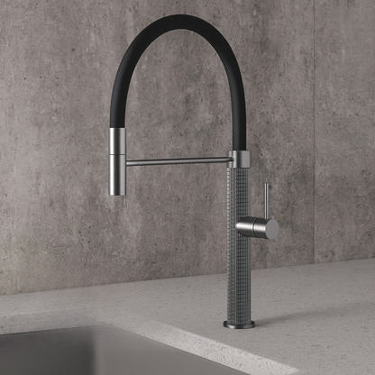 Robinet de cuisine semi-professionnel Angelica – Bec rétractable – Gris gunmetal