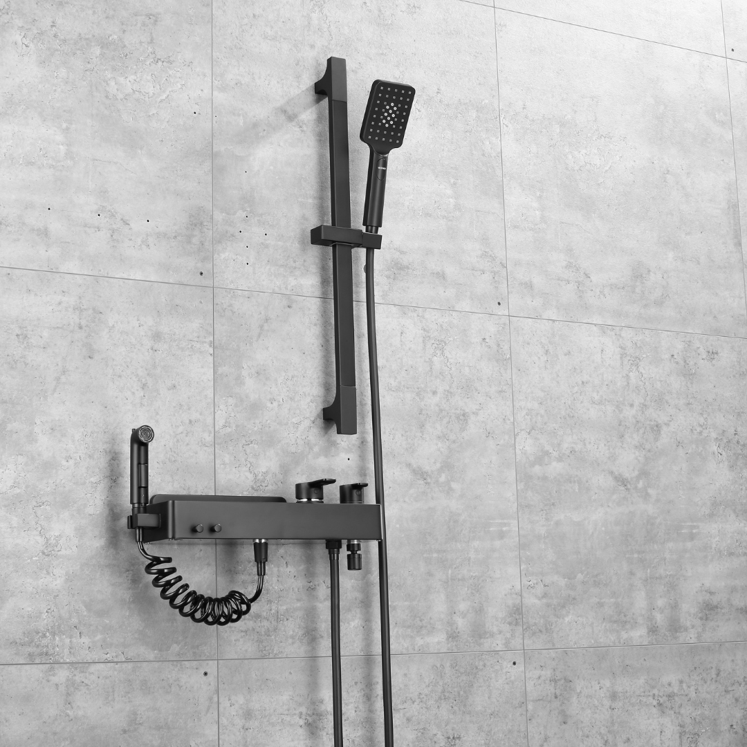 Ensemble de douche à effet pluie encastré - Bruno - Noir